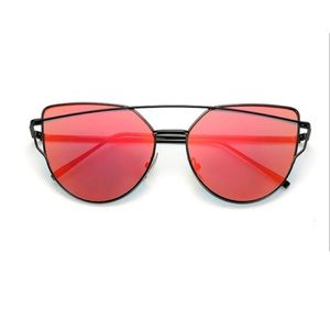Metal Cat Eye Red Mirrored Sunglasses